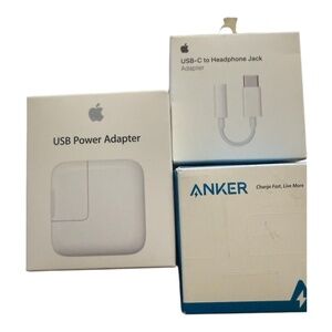 Bundle: USB power adapter, USB -C to headphone jack, Anker PowerPort 2